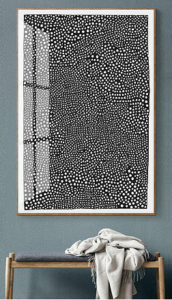 草间弥生现代创意抽象黑白圆圈手绘玄关挂画