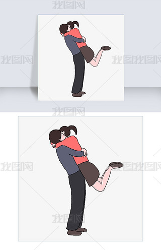 手绘古代男女拥抱免抠元素|情侣拥抱手绘插画psd
