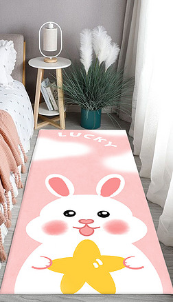 卡通动物可爱兔子粉色儿童卧室床边地毯长条地毯