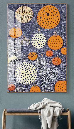 草间弥生现代创意抽象黑白圆圈手绘玄关挂画