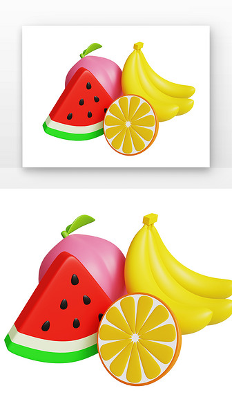 蔬菜和水果西瓜香蕉柠檬桃子3D元素
