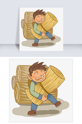 手绘抱一捆草欢笑人物插画