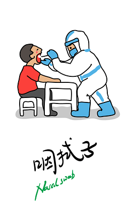 手绘核酸检测咽拭子疫情防控卡通插画