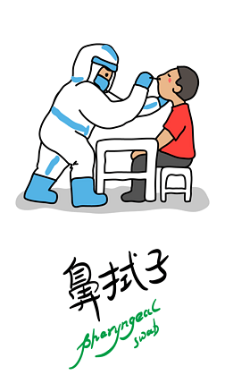 手绘核酸检测鼻拭子疫情防控卡通插画