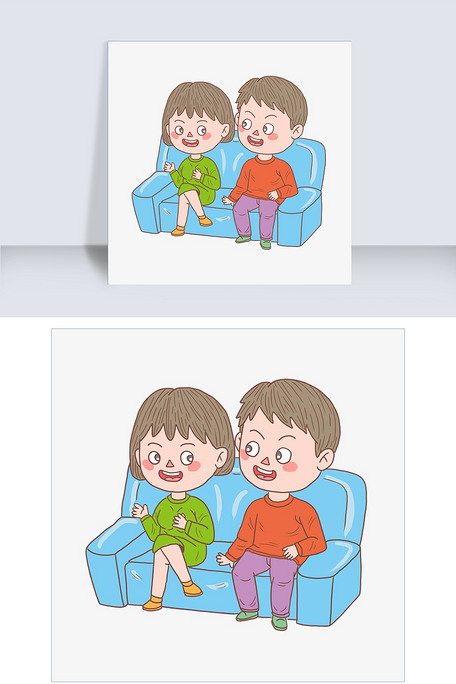 卡通手绘人物聊天小情侣