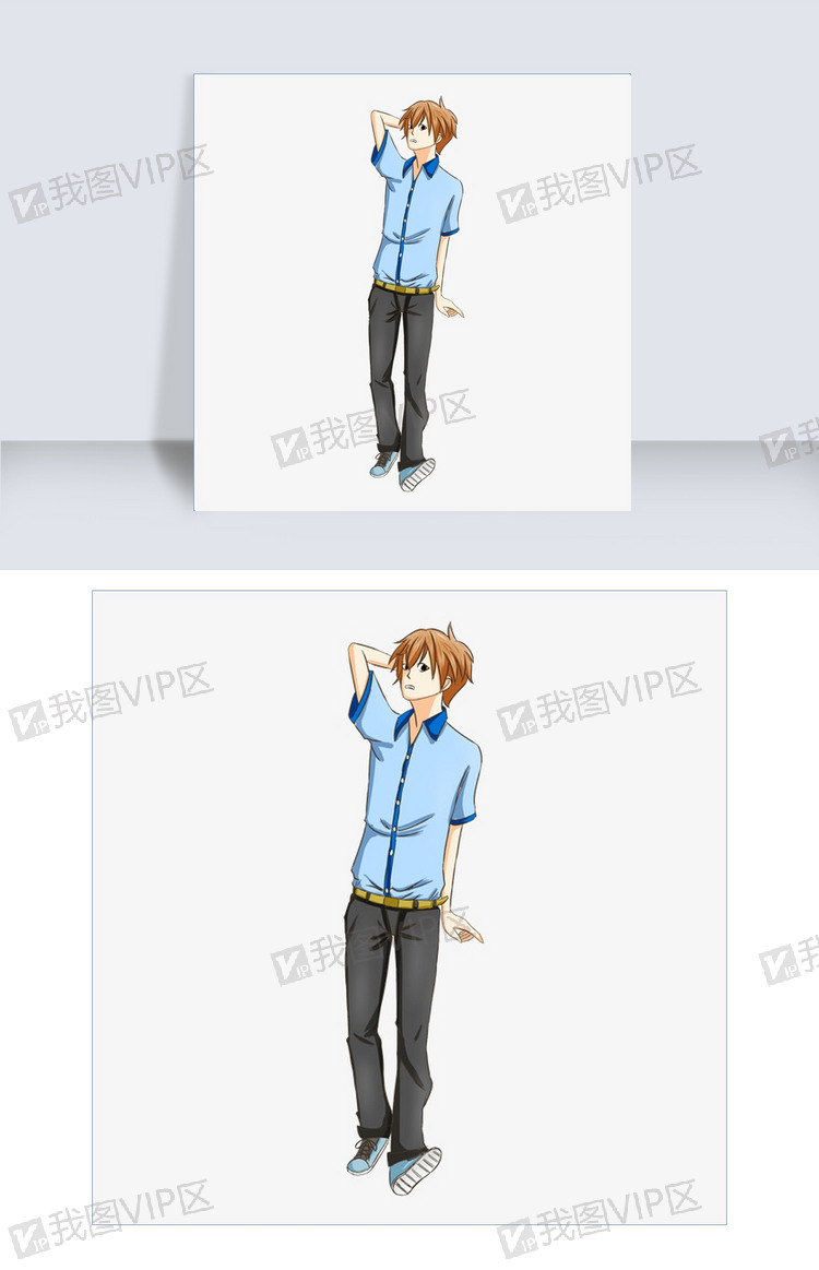手绘小男生q版人物卡通全身像可爱微.