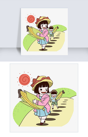 手绘抱着玉米的女孩插画