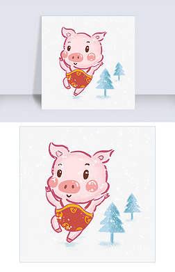 猪年欢乐的猪猪粉红色手绘插画卡通猪宝宝PNG