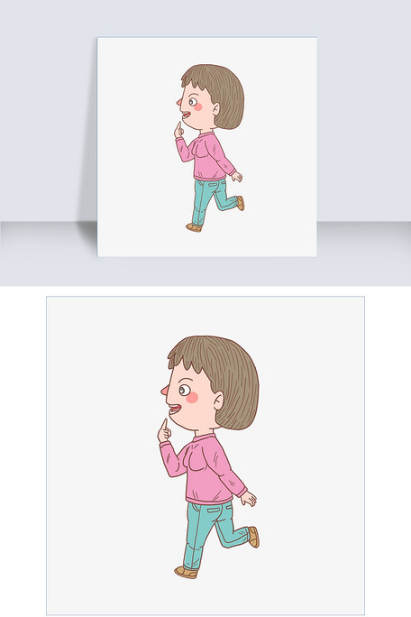 卡通手绘人物询问少女