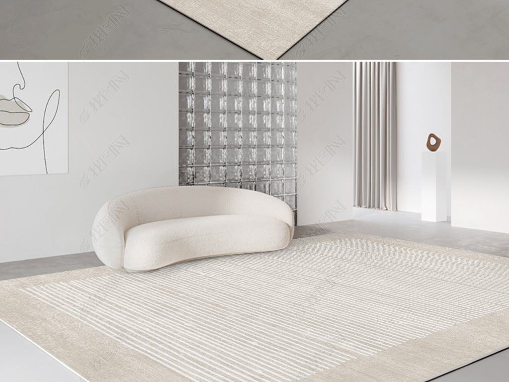 现代简约几何条纹极简侘寂风地毯地垫设计