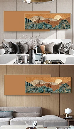 现代简约轻奢线条山水风景客厅组合画床头画