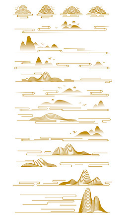 中国风古典元素复古山纹线装饰素材矢量图片