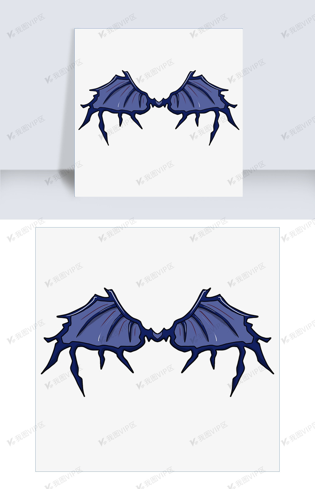 手绘蓝色恶魔之翼插画