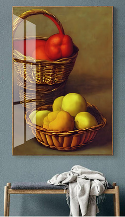 手绘古典苹果客厅玄关平安喜乐油画装饰画