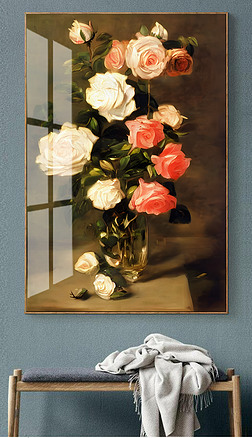 手绘花油画装饰画古典静物客厅装饰画玄关