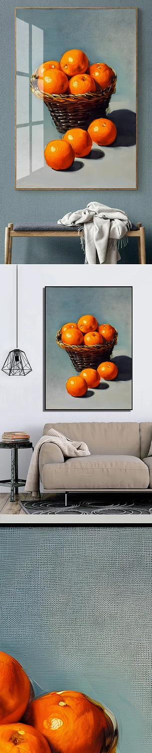 手绘古典橙子心想事成客厅玄关油画装饰画