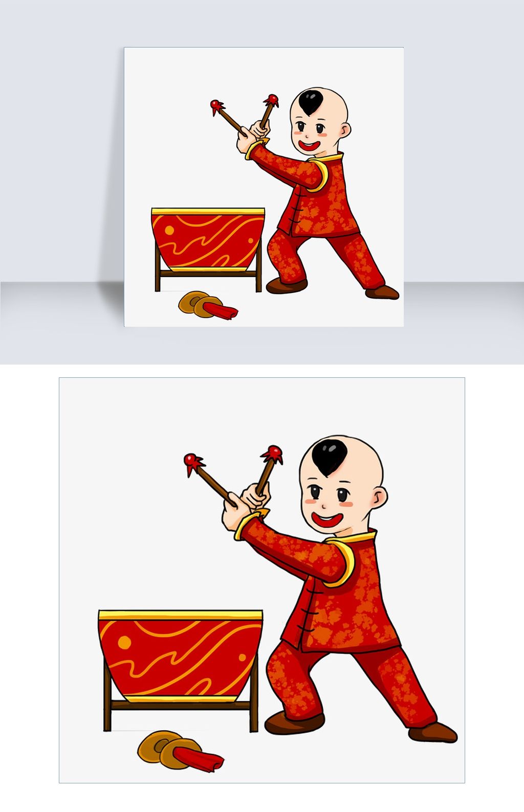 新春打锣鼓的小男孩