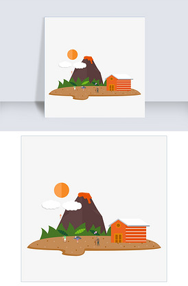 卡通插画风大山房子祖孙三人