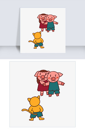 手绘矢量卡通猪年新年两只小猪和小狗