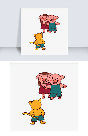 原创手绘矢量卡通猪年新年两只小猪和小狗版权可商用