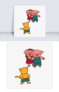 手绘矢量卡通猪年新年两只小猪和小狗