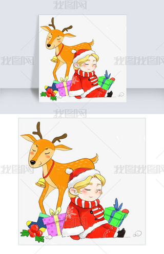 圣诞节麋鹿和礼盒