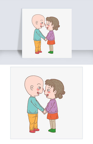 卡通手绘人物情深对望情侣