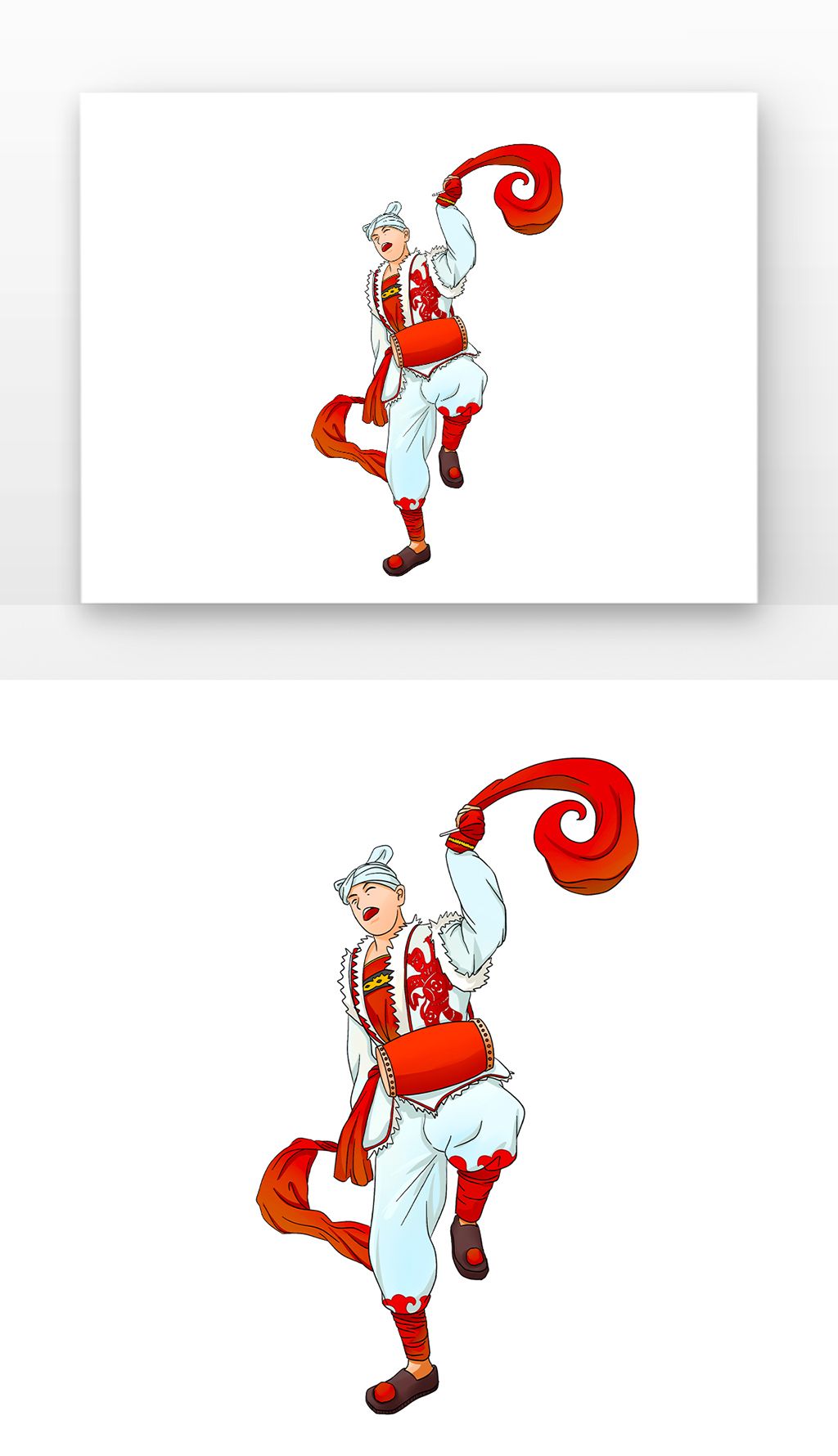 红色卡通国庆扭秧歌敲腰鼓单人元素