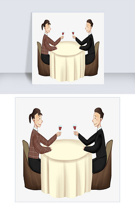 卡通手绘开心对饮的两个人