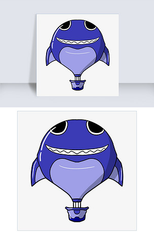 手绘蓝色鲨鱼热气球