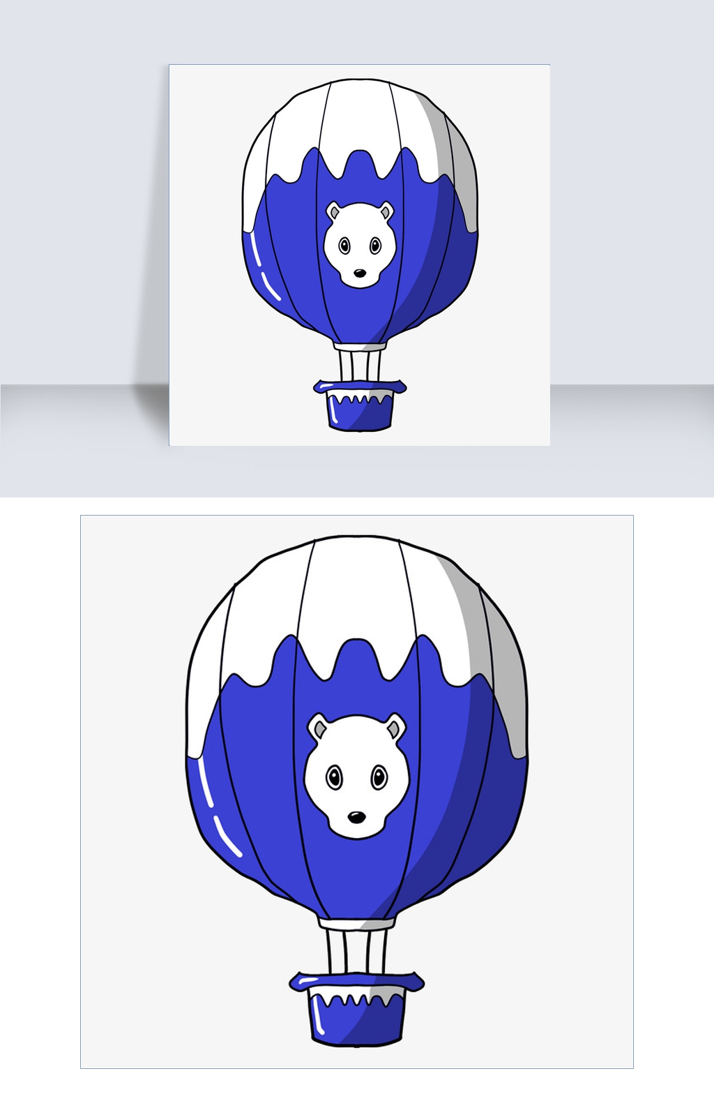 手绘卡通深蓝色热气球