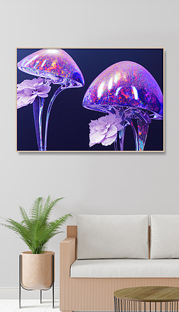 现代立体水晶蘑菇花朵晶石画客厅装饰画