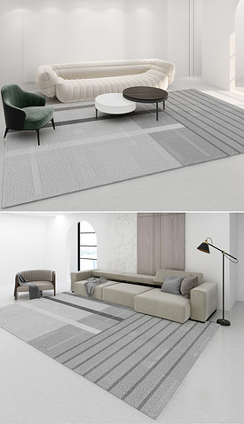 日式轻奢侘寂卧室床边客厅简约抽象条纹地毯地垫