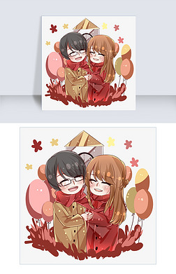 手绘情侣一起跨年