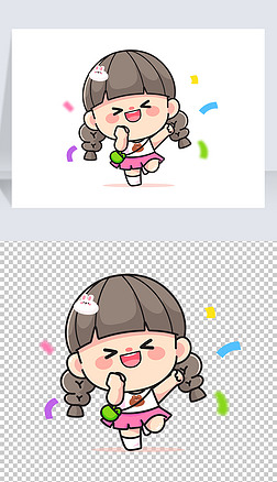 甜美可爱女生女孩开心快乐手绘卡通人物矢量