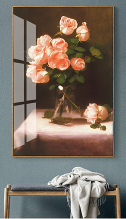 手绘玫瑰花油画装饰画古典欧式静物花玄关画