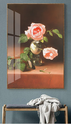 手绘玫瑰花油画装饰画古典欧式静物花玄关画