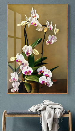 手绘兰花油画装饰画古典欧式静物花玄关画