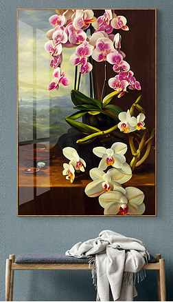 手绘兰花油画装饰画古典欧式静物花玄关画
