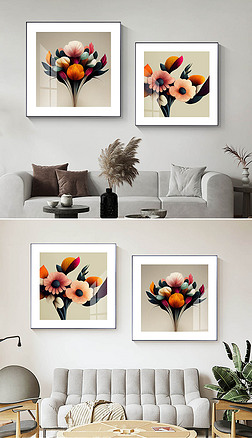 现代抽象轻奢简约植物花卉创意客厅装饰画