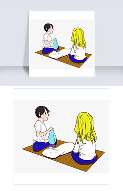 促膝长谈免抠元素|手绘新春朋友畅谈