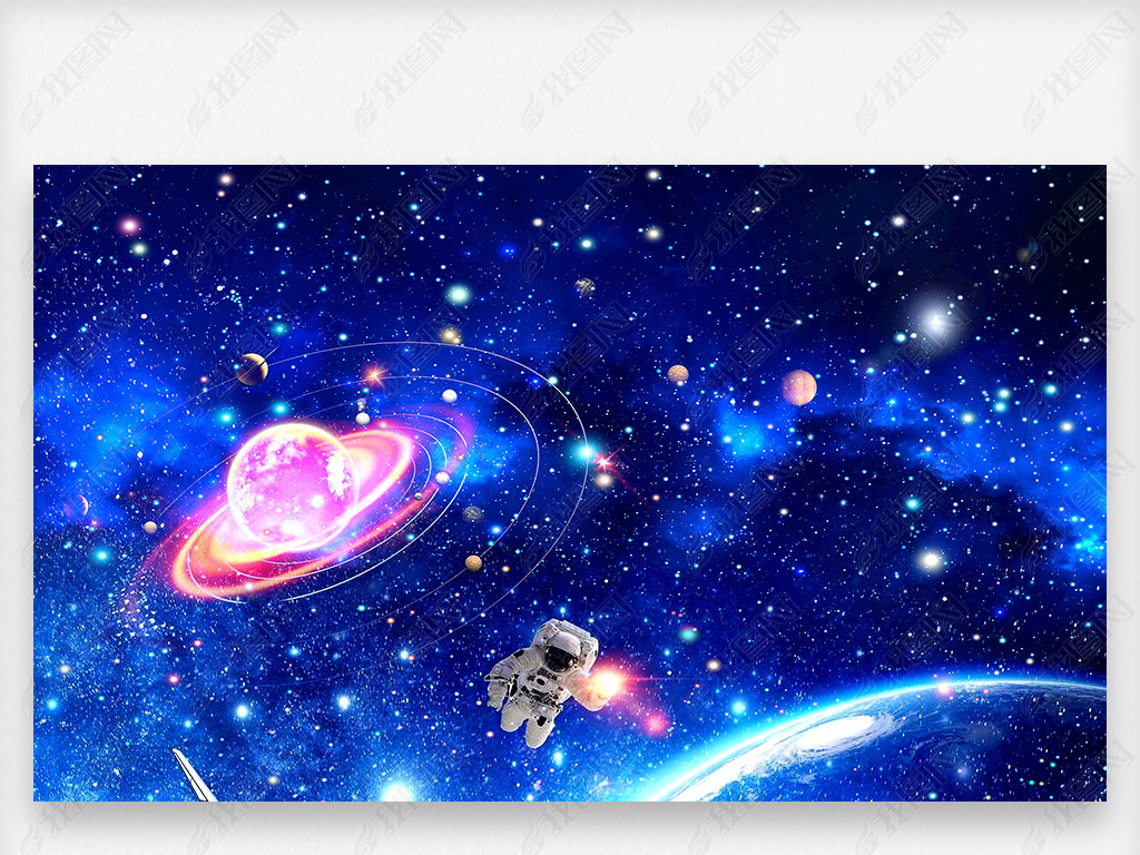 蓝色梦幻星球太空星空宇航员宇宙背景图片