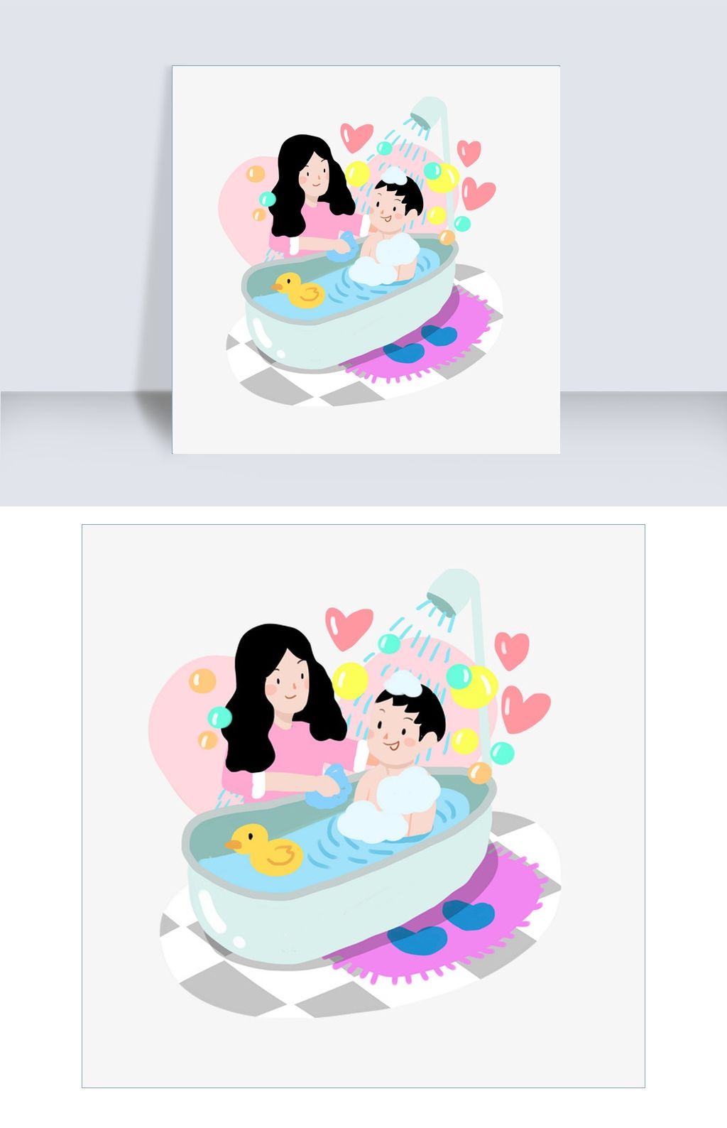母婴人物小孩洗澡插画