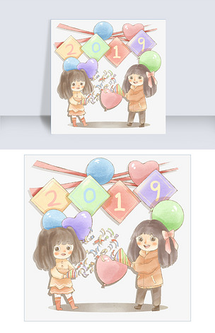 可爱女孩撒花欢迎新年