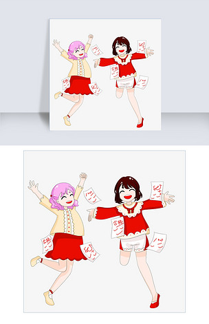 逢考必过女学生试后开心庆祝场景手绘元素