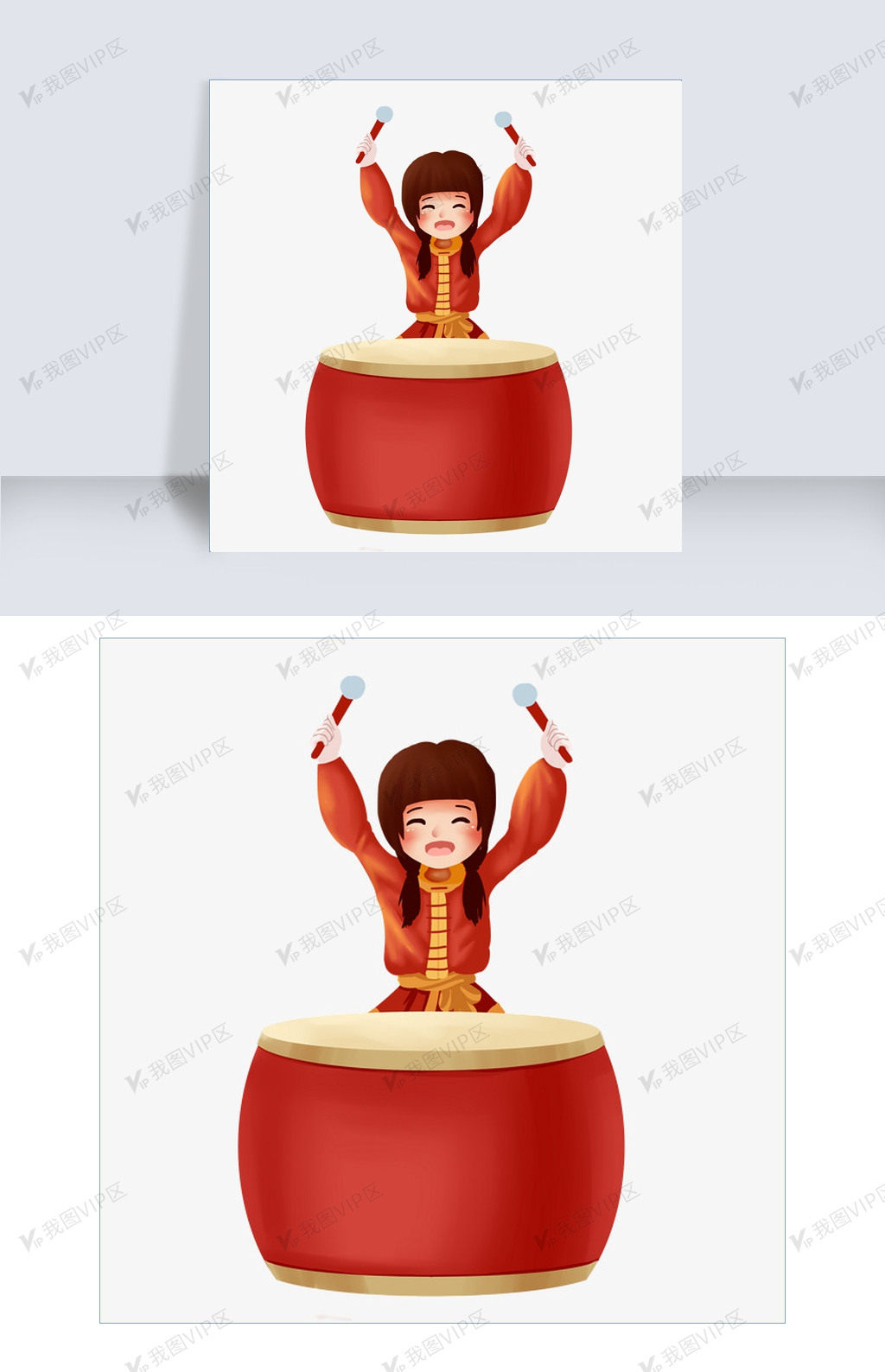 新年小男孩敲鼓手绘插画