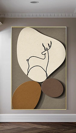 现代轻奢简约线条动物麋鹿客厅装饰画立体砂岩画