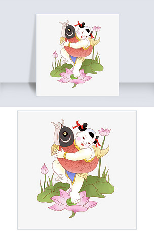 中国风的抱着鱼的吉祥娃娃