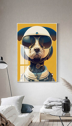 现代抽象轻奢简约太空狗子创意客厅装饰画