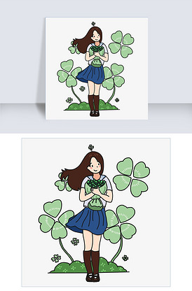 幸运草人物手绘插画